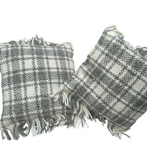 Magnolia Home Neutral Stunning gray wool plaid high quality 2 pillow COvers